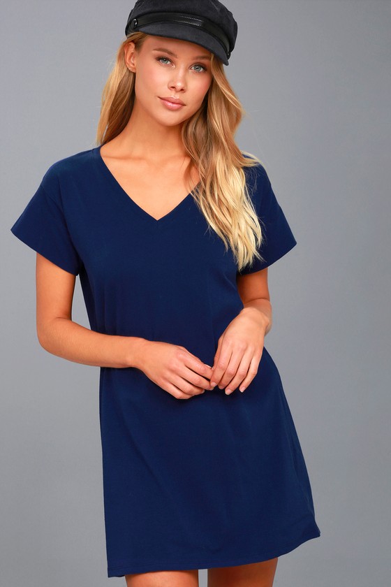 Navy Blue T-Shirt Dress - Shift Dress ...